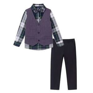 Andy & Evan Boy’s Dress Pants Plaid Shirt Vest Bow Preppy Size 4T NWT